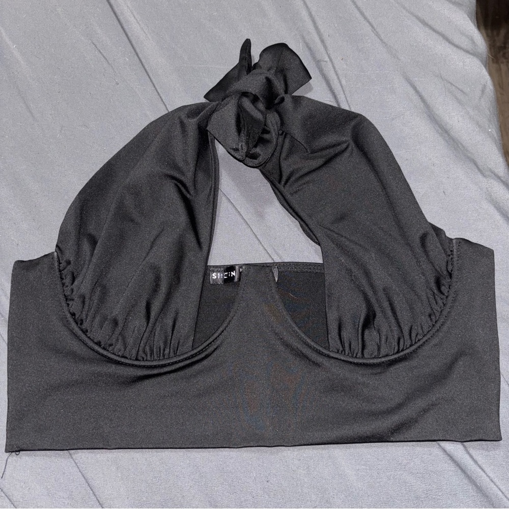 SHEIN Black Bandeau with halter top Tie Detail
